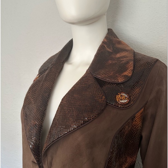 SALE🔥🔥NWT WOMEN TRENCH COAT LINED BELTED COAT ANIMAL PRINT VELOUR JACKET BROWN - Picture 9 of 15